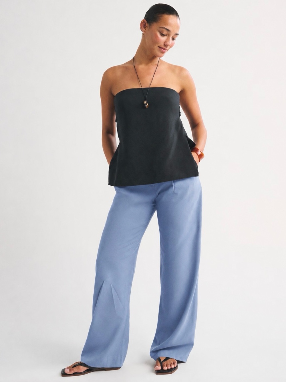Abercrombie & Fitch | A&F Sloane Tailored Wide-Leg Trouser Pants Blue ~ US 10